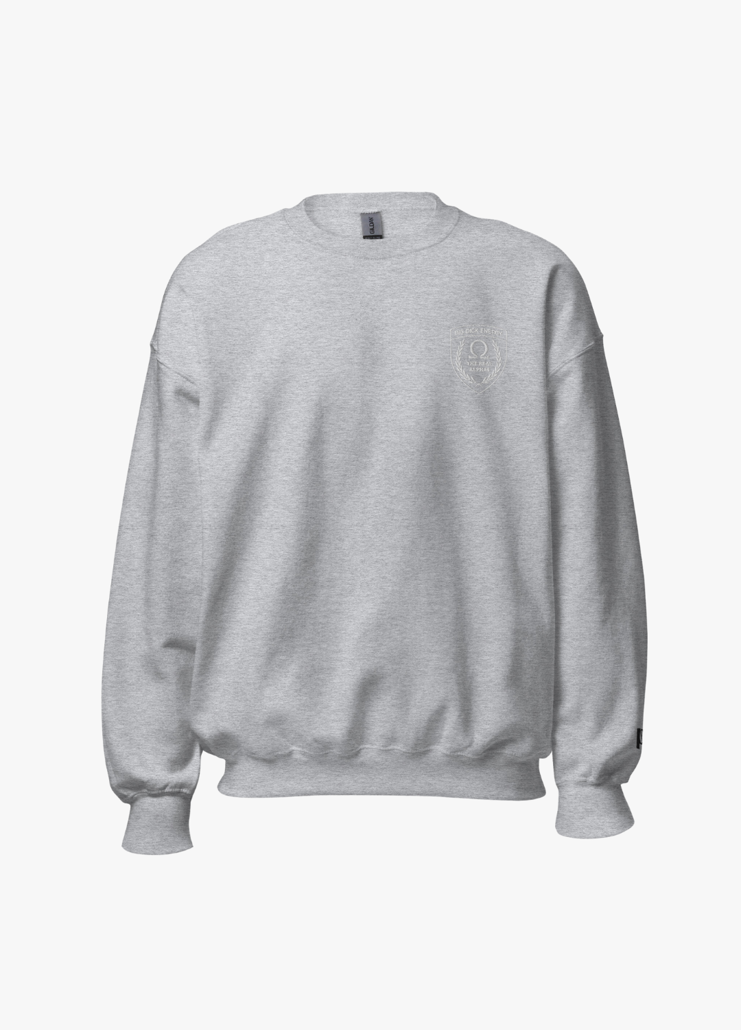 sweatshirt gris clair pour homme streetwear minimaliste avec blason blanc brodé male alpha