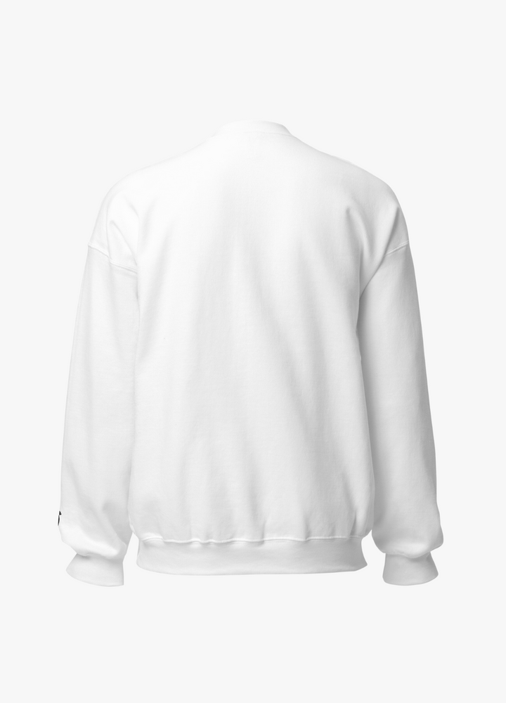 sweatshirt blanc unisexe brodé à l'avant avec un design humoristique et décalé