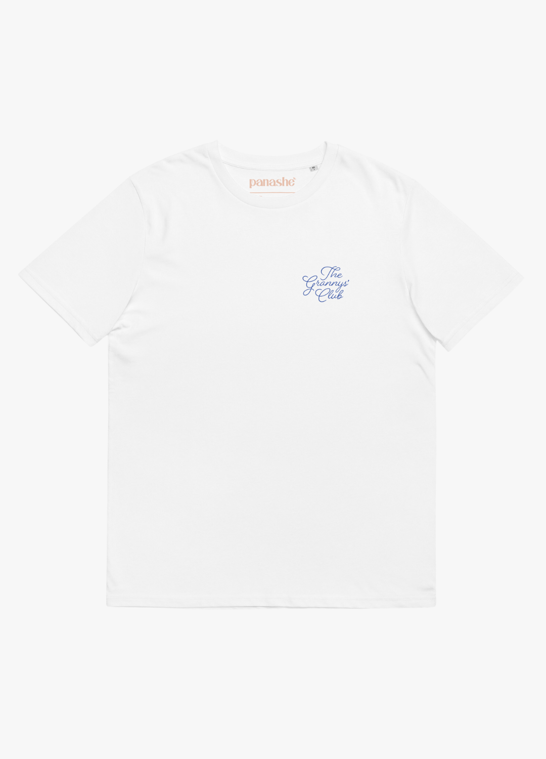 tshirt manche courte blanc en coton pour femme avec texte bleu en écriture élégante sur la poitrine design minimaliste et tendance