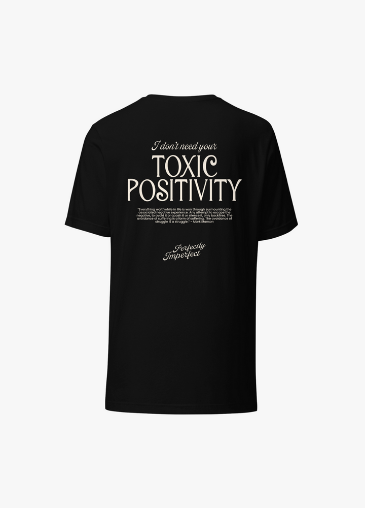 tshirt en coton ultra doux avec grand texte dans le dos toxic positivity humoristique et original tendance streetstyle