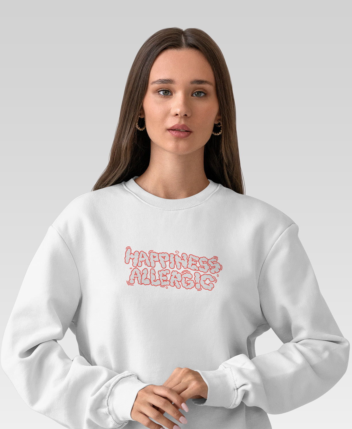 Sweatshirt - Happiness Allergic - White&amp;Red